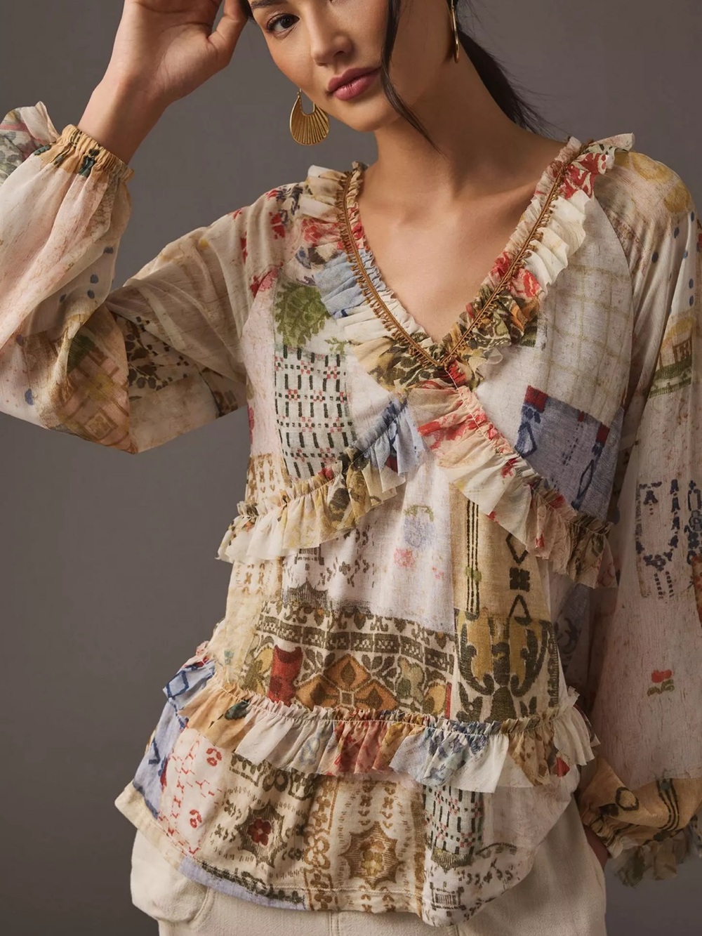 Anthropologie Tiny Ruffled Long Sleeve Tunic Top Small